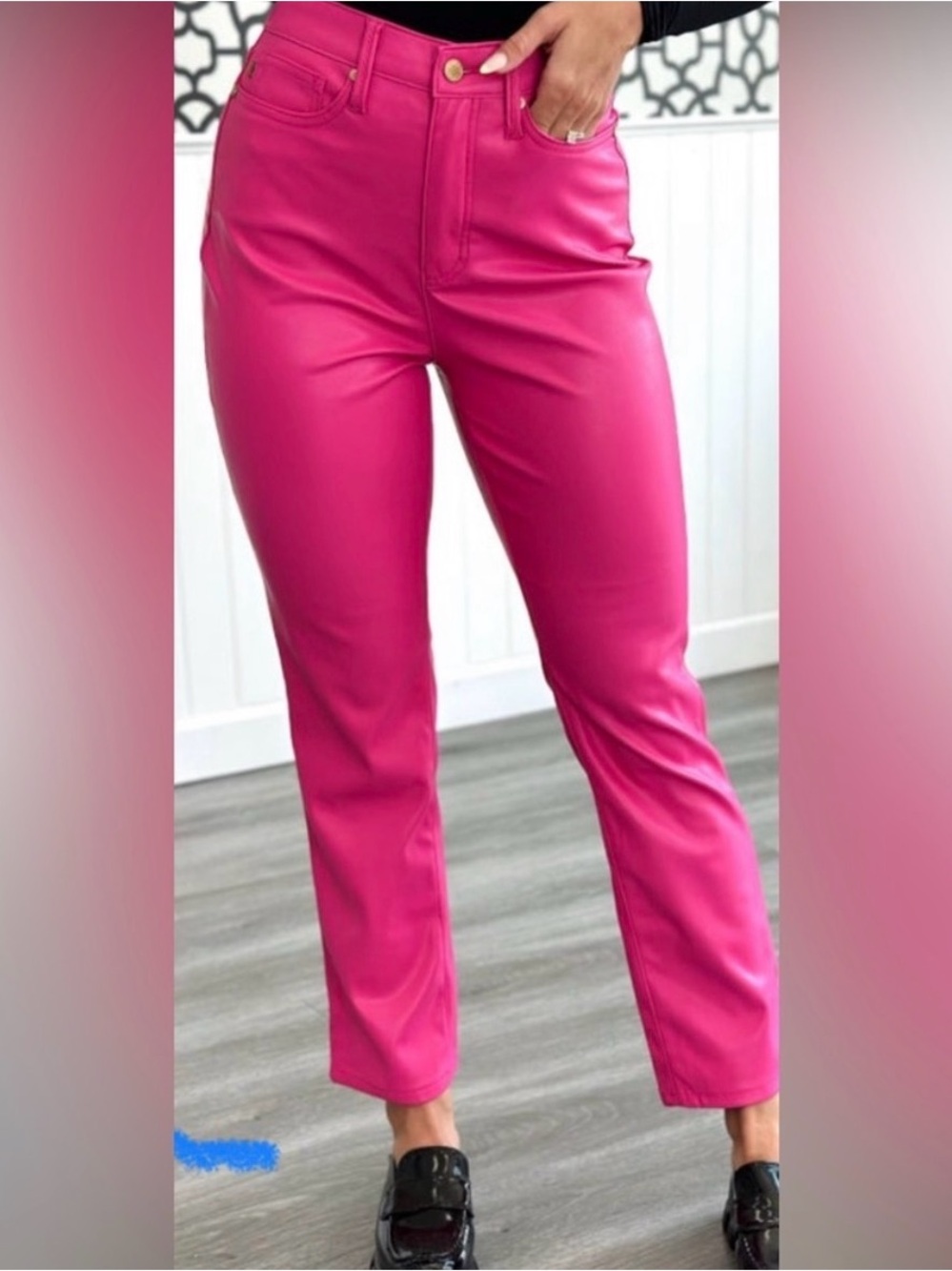 NWOT - Judy Blue Hot Pink Tummy Control Faux Leather Pants - Woman's Size 0